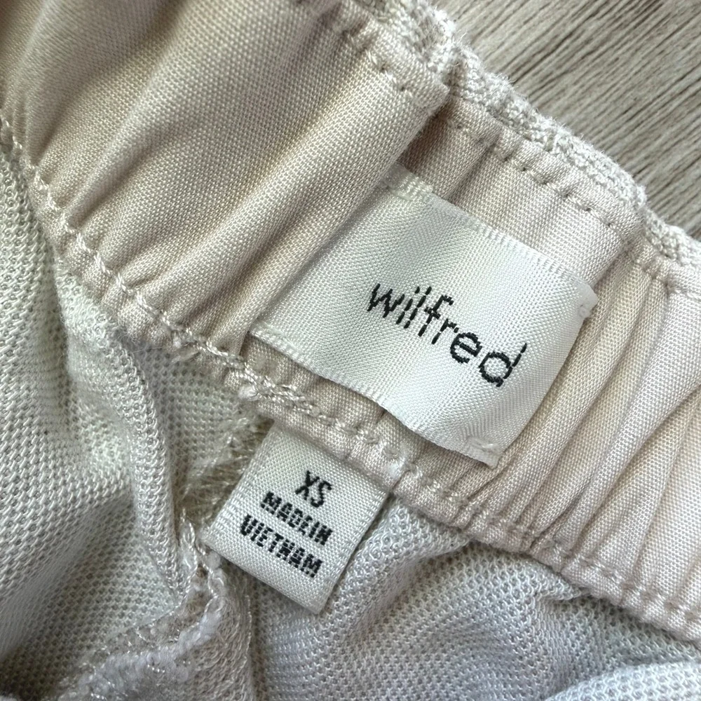 Wilfred Aritzia Linen Blend Wide Leg Pants Beige XS Elastic Waist Drawstring